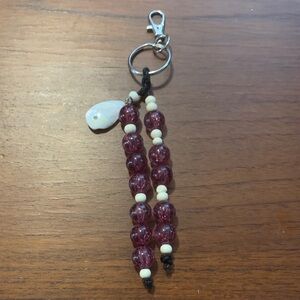 Vintage mother of Pearl and bone Beaded Keychain with Pink Accents